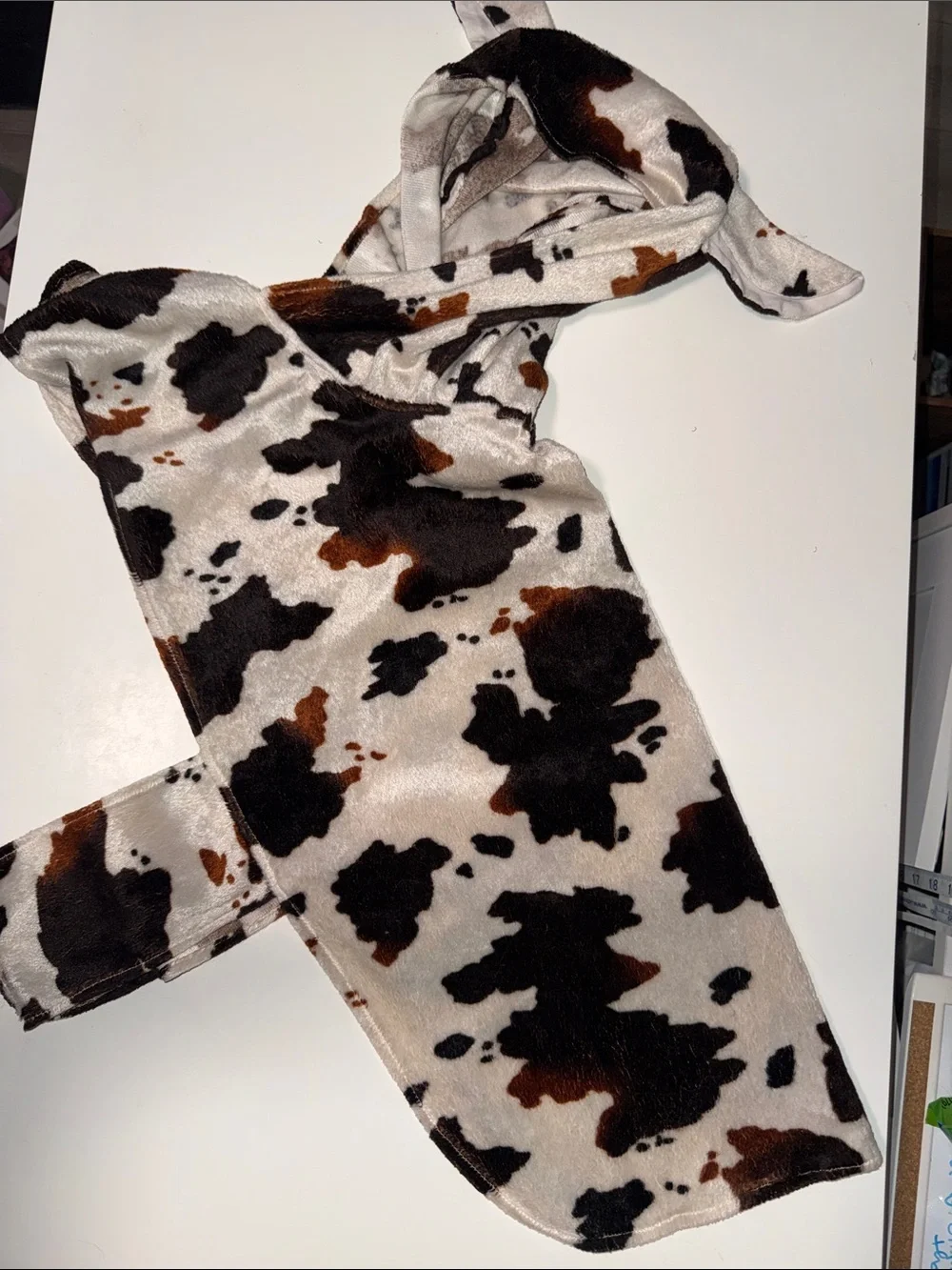Cow Print Plush Dog Hoodie - Black & Brown Spots on Cream